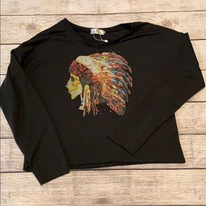 Balouke Skull  In Headdress Raw Hem Sweatshirt